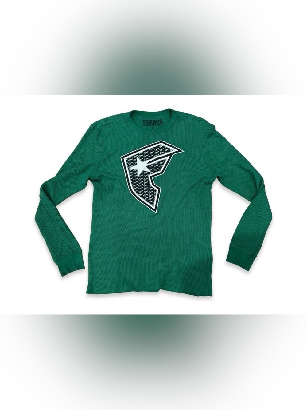 Famous Stars and Straps Mens Large Green Waffle Knit Thermal Long Sleeve Shirt